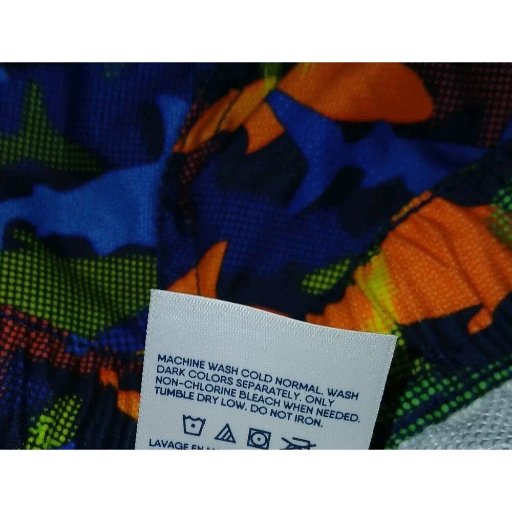 LANDS END Boys XL 14/16 Swim Trunks Mesh Lining Beach Colorful Shark Pattern